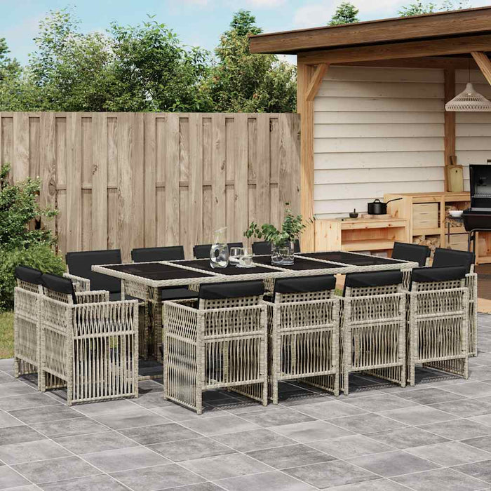 Set da Pranzo da Giardino 13pz con Cuscini Grigio in Polyrattan 3211043