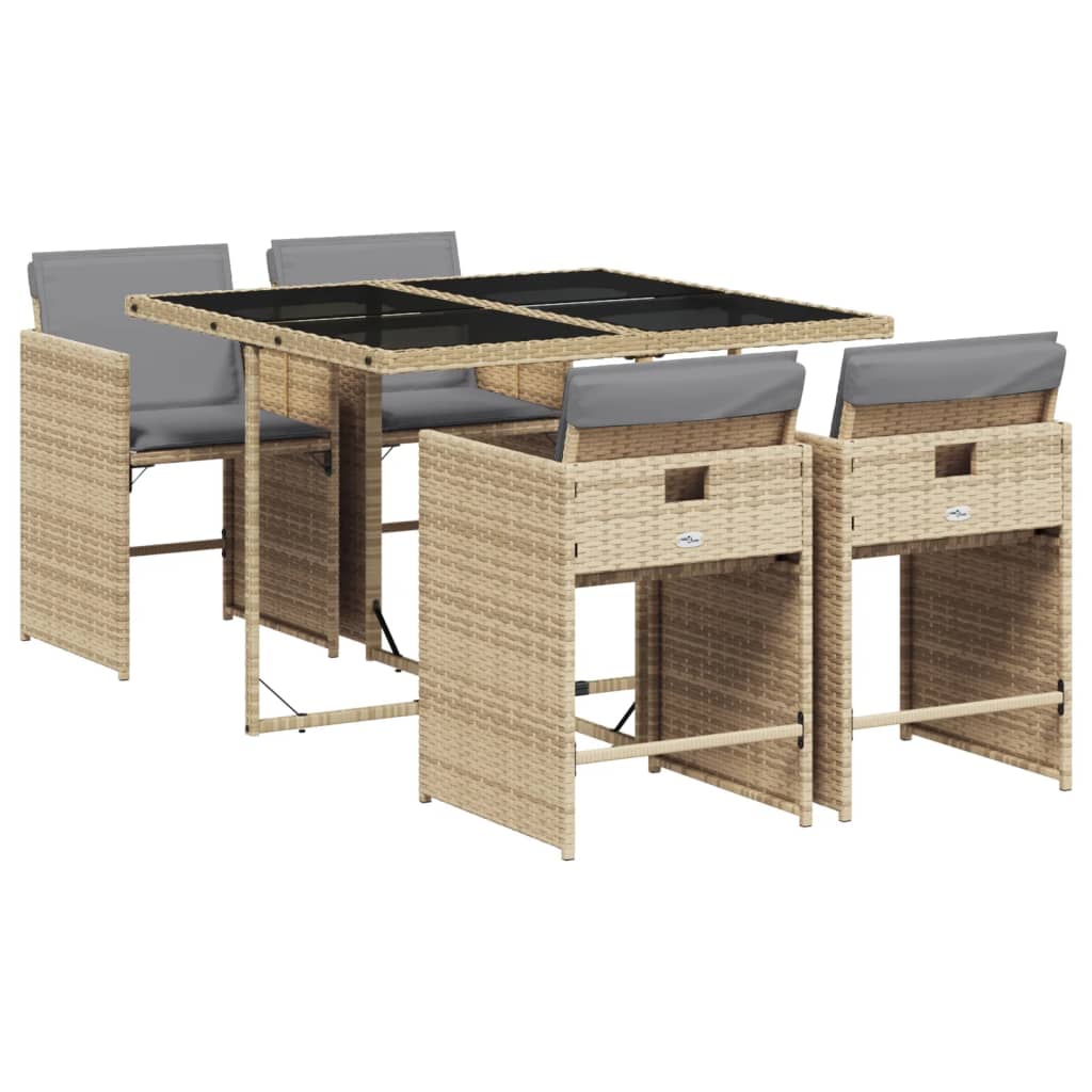 Set Pranzo da Giardino 5 pz con Cuscini Beige Misto Polyrattan 3211080
