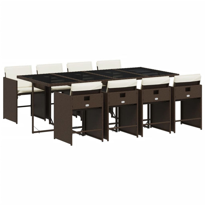 Set da Pranzo da Giardino 9pz con Cuscini Marrone in Polyrattan 3211101