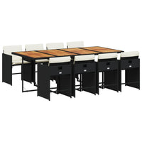 Set da Pranzo da Giardino 9 pz con Cuscini Nero in Polyrattan 3211107