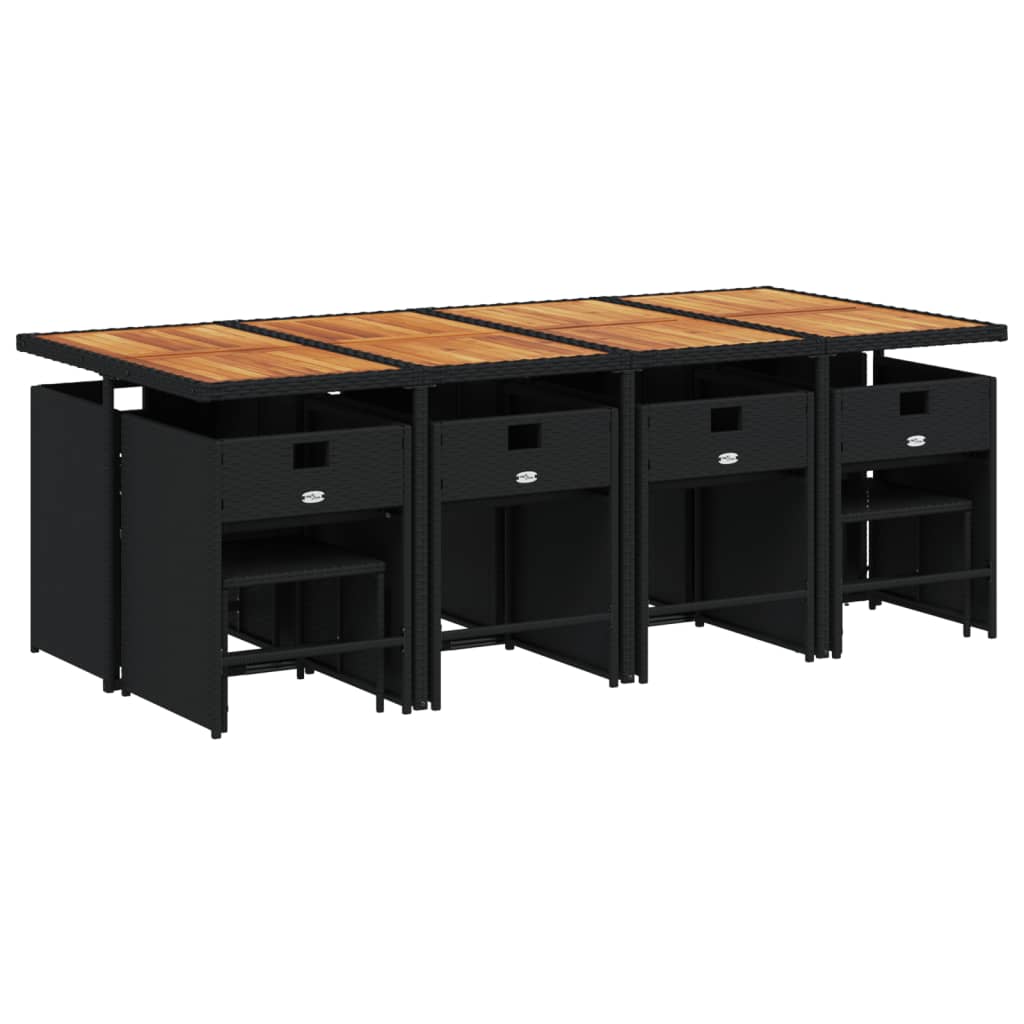 Set da Pranzo da Giardino 9 pz con Cuscini Nero in Polyrattan 3211107