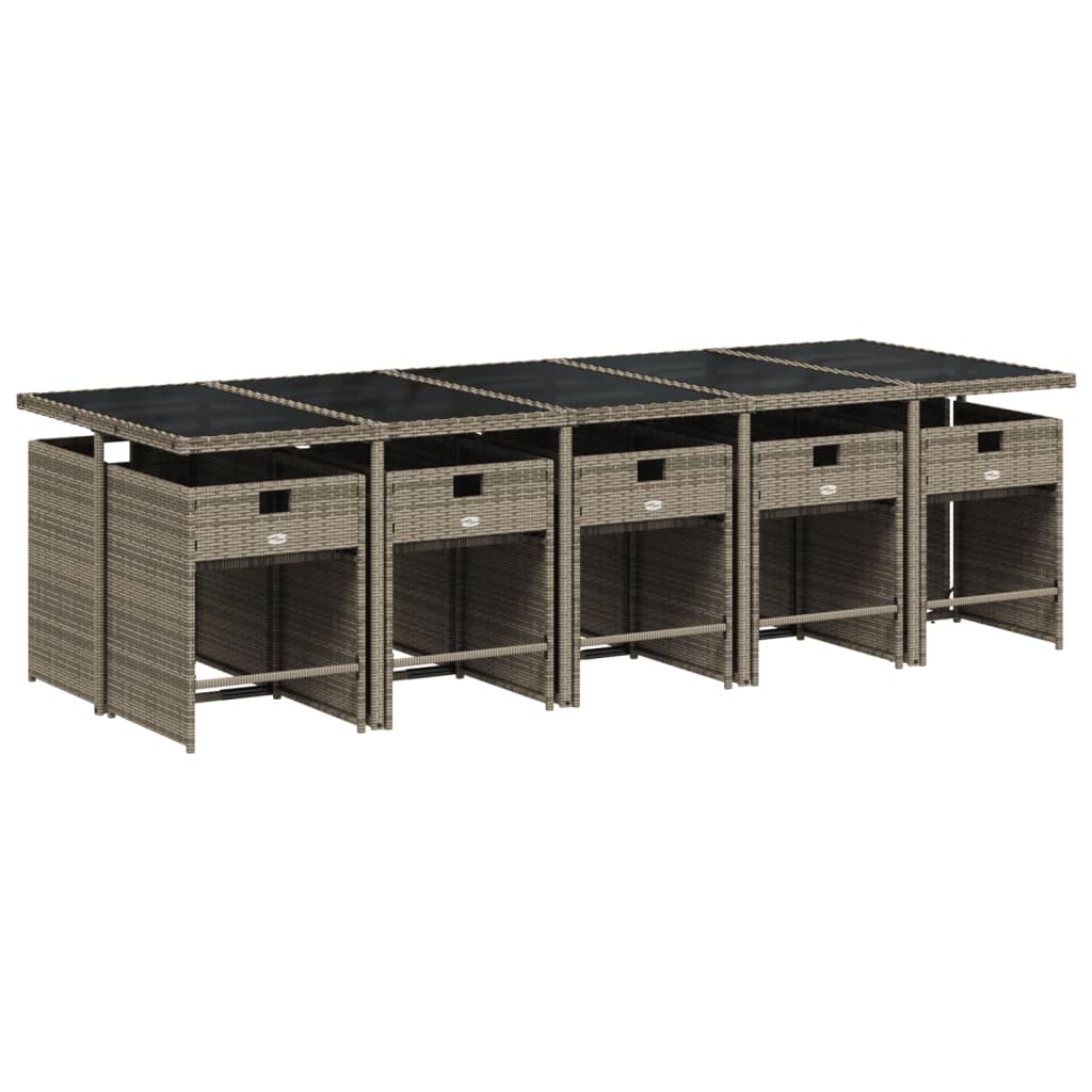 Set da Pranzo da Giardino 11pz con Cuscini in Polyrattan Grigio 3211112