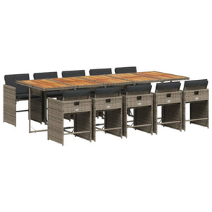 Set da Pranzo da Giardino 11pz con Cuscini in Polyrattan Grigio 3211118