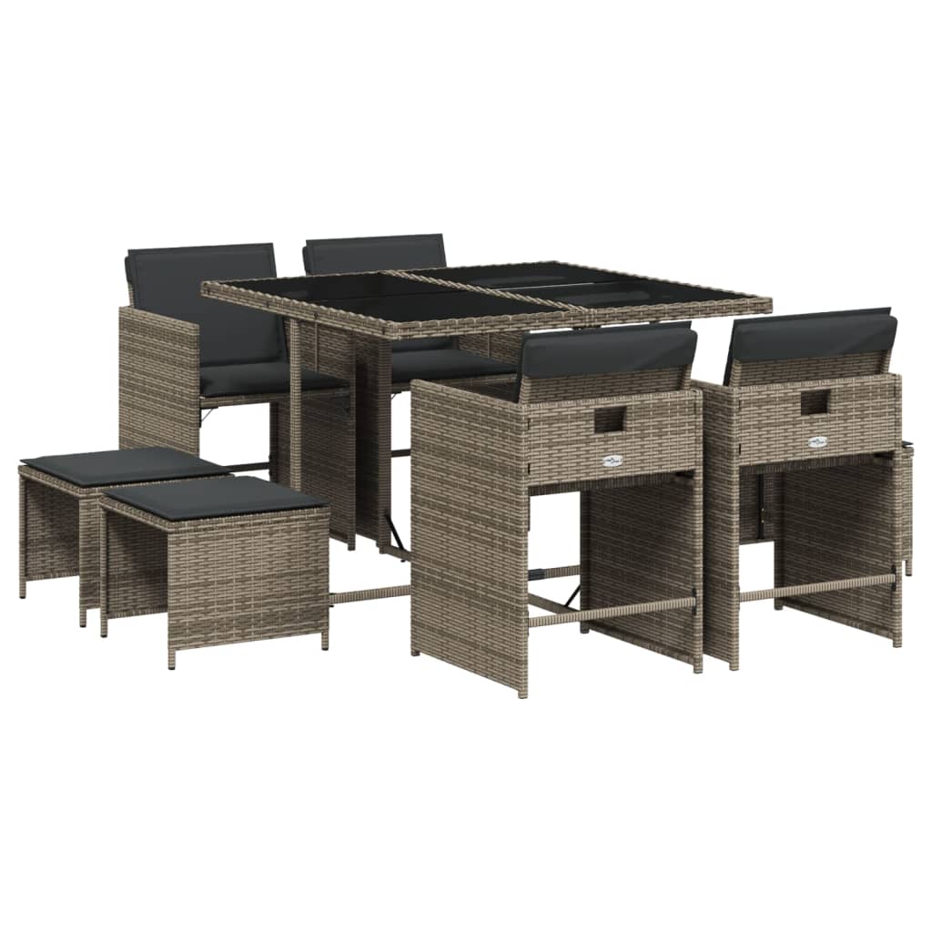 Set da Pranzo da Giardino 9 pz con Cuscini in Polyrattan Grigio 3211136