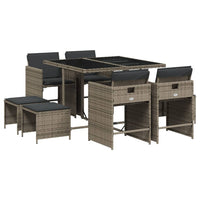 Set da Pranzo da Giardino 9 pz con Cuscini in Polyrattan Grigio 3211136