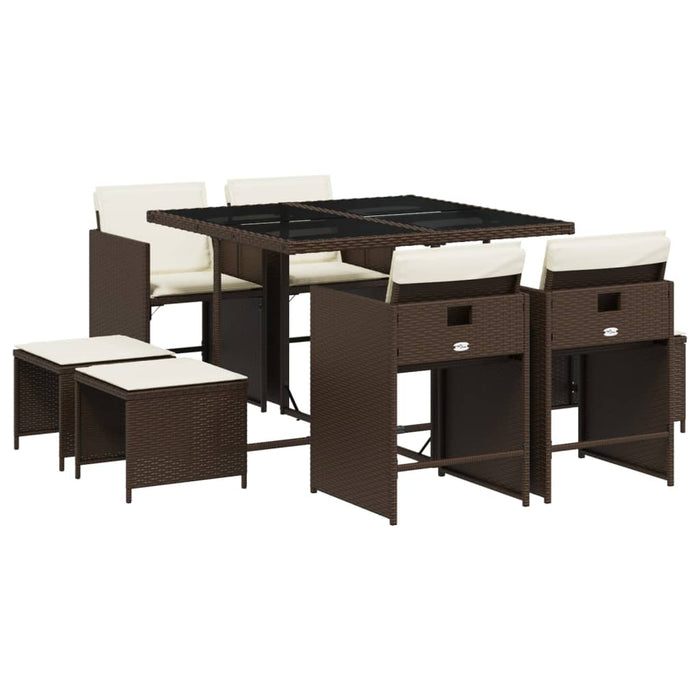 Set da Pranzo da Giardino 9pz con Cuscini Marrone in Polyrattan 3211137