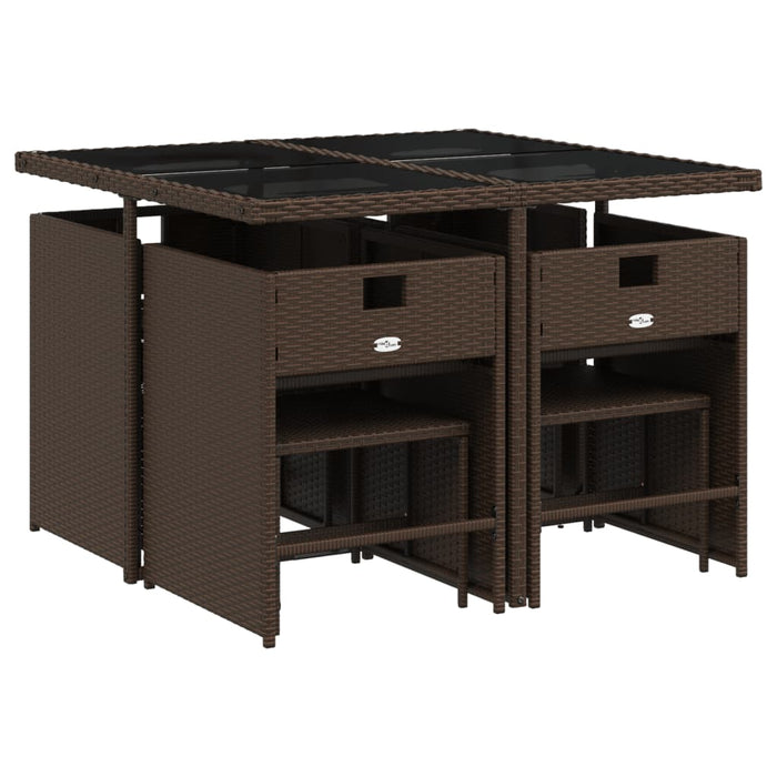 Set da Pranzo da Giardino 9pz con Cuscini Marrone in Polyrattan 3211137