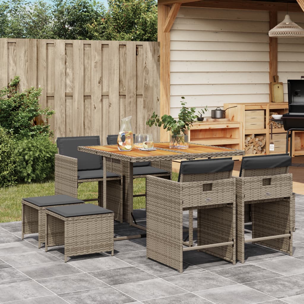 Set da Pranzo da Giardino 9 pz con Cuscini in Polyrattan Grigio 3211142