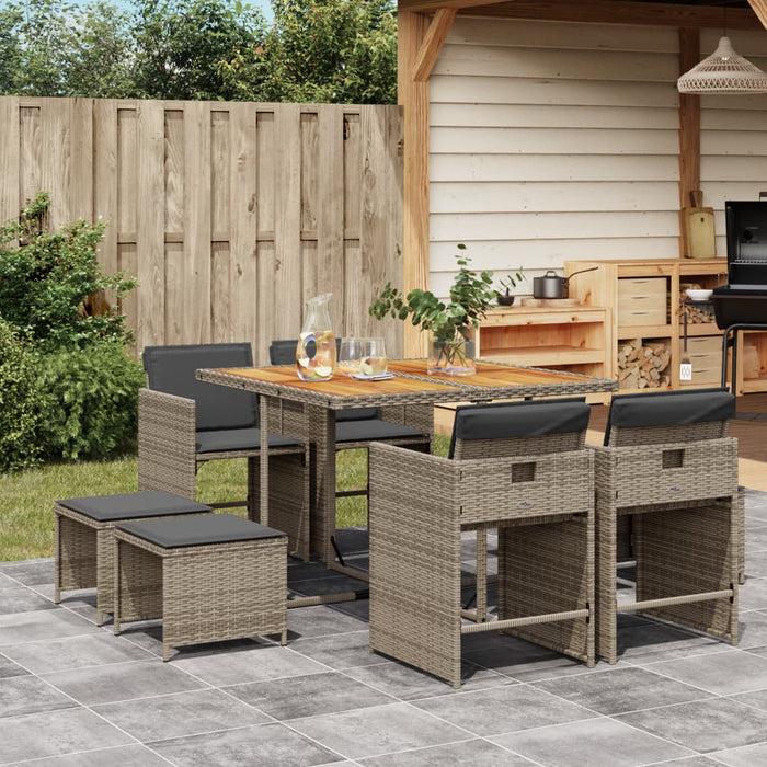 Set da Pranzo da Giardino 9 pz con Cuscini in Polyrattan Grigio 3211142