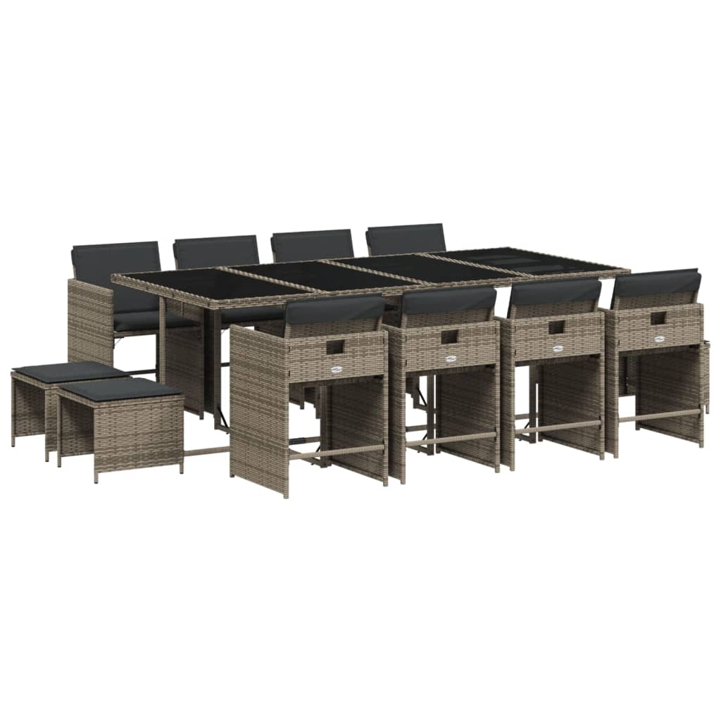 Set da Pranzo da Giardino 13pz con Cuscini Grigio in Polyrattan 3211160