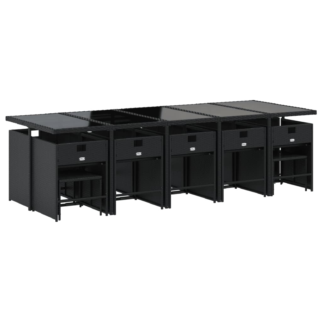 Set da Pranzo da Giardino 15 pz con Cuscini Nero in Polyrattan 3211171