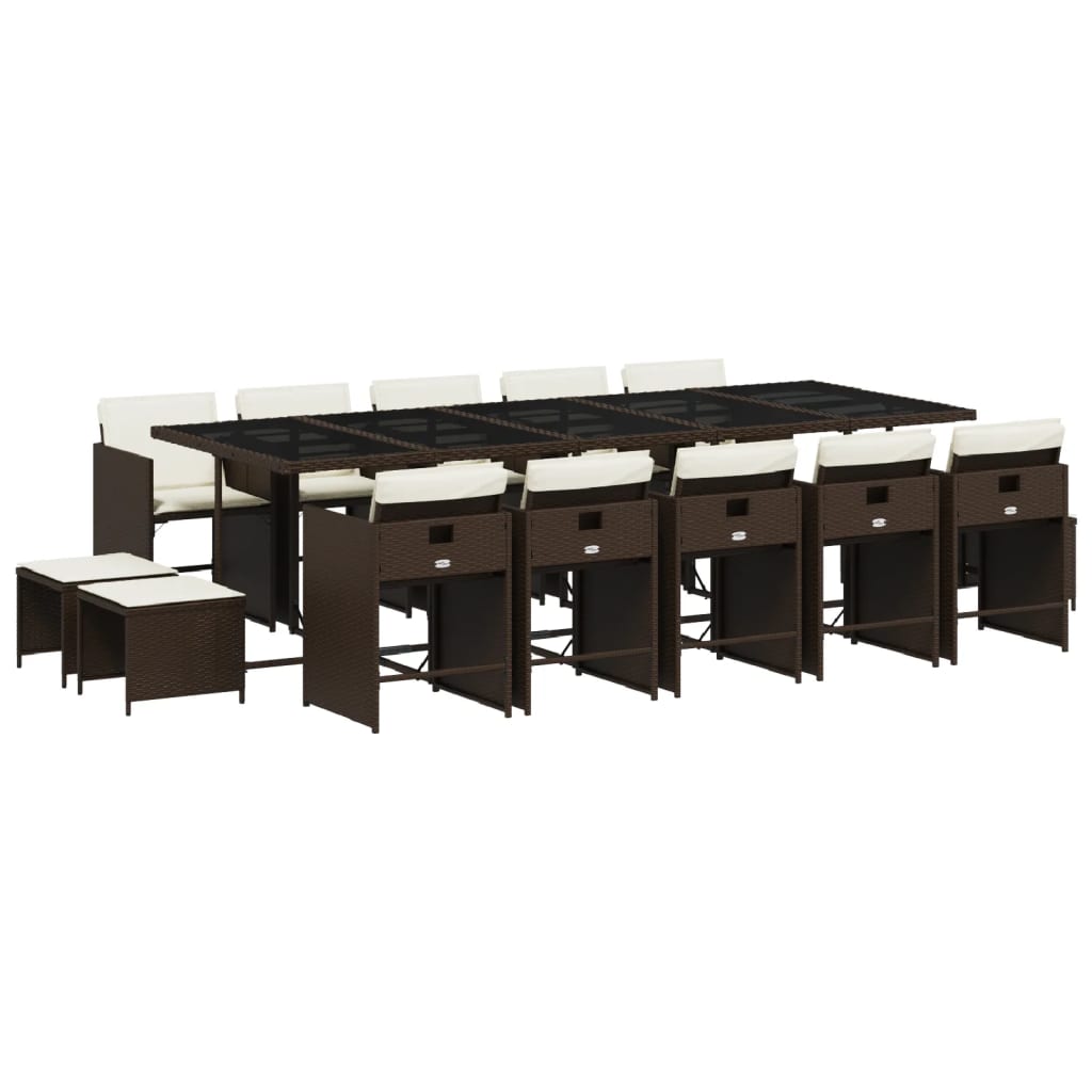 Set da Pranzo da Giardino 15 pz con Cuscini Marrone Polyrattan 3211173
