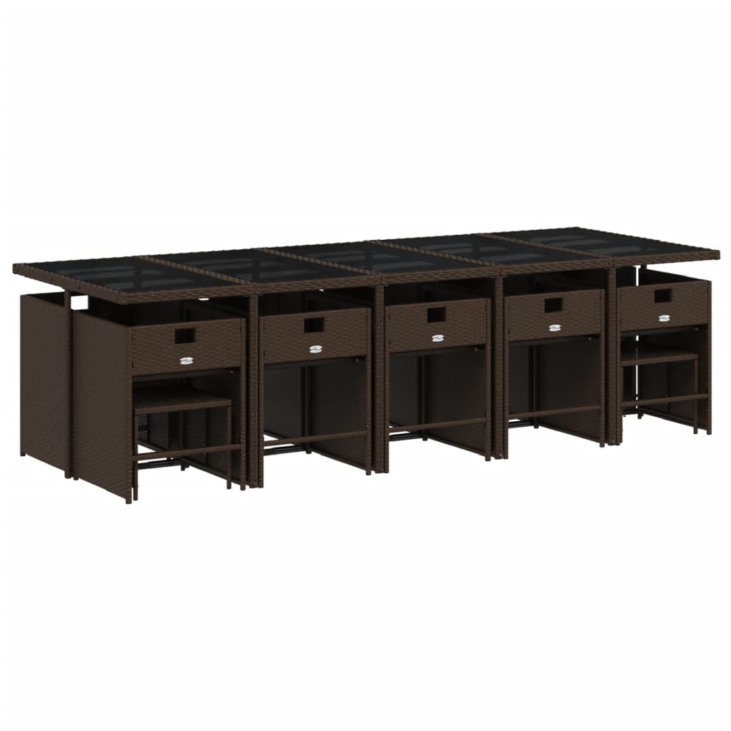 Set da Pranzo da Giardino 15 pz con Cuscini Marrone Polyrattan 3211173