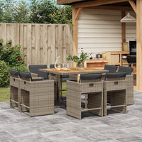 Set da Pranzo da Giardino 9 pz con Cuscini in Polyrattan Grigio 3211202