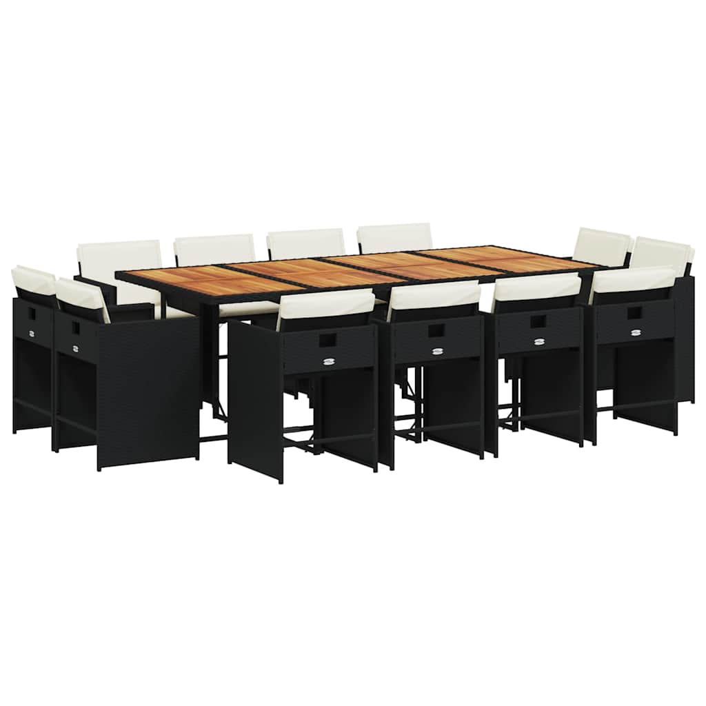 Set da Pranzo da Giardino 13pz con Cuscini Nero in Polyrattan 3211227