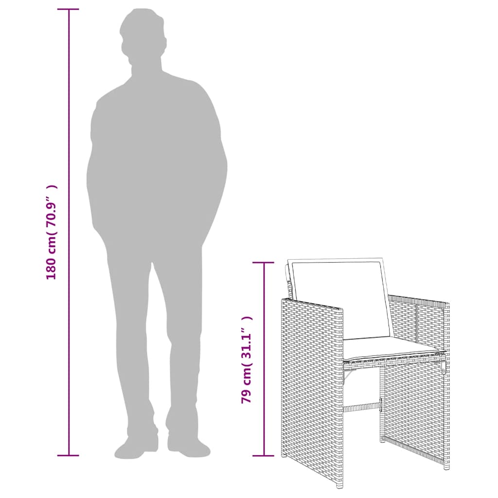Set da Pranzo da Giardino 13pz con Cuscini Nero in Polyrattan 3211227