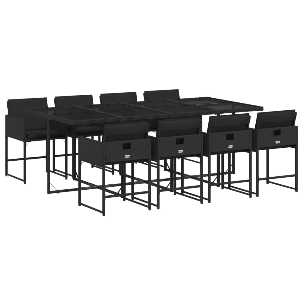 Set da Pranzo da Giardino 9 pz con Cuscini Nero in Polyrattan 3211279