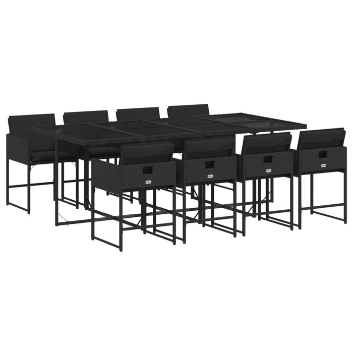 Set da Pranzo da Giardino 9 pz con Cuscini Nero in Polyrattan 3211279