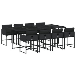 Set da Pranzo da Giardino 9 pz con Cuscini Nero in Polyrattan 3211279