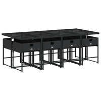 Set da Pranzo da Giardino 9 pz con Cuscini Nero in Polyrattan 3211279