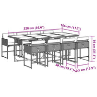 Set Pranzo da Giardino 9pz con Cuscini Grigio Chiaro Polyrattan 3211283