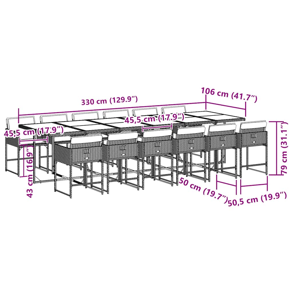 Set da Pranzo da Giardino 13pz con Cuscini Grigio in Polyrattan