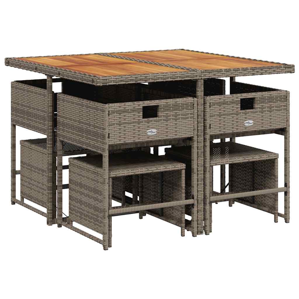 vidaXL Set da Pranzo da Giardino 9 pz con Cuscini in Polyrattan Grigio