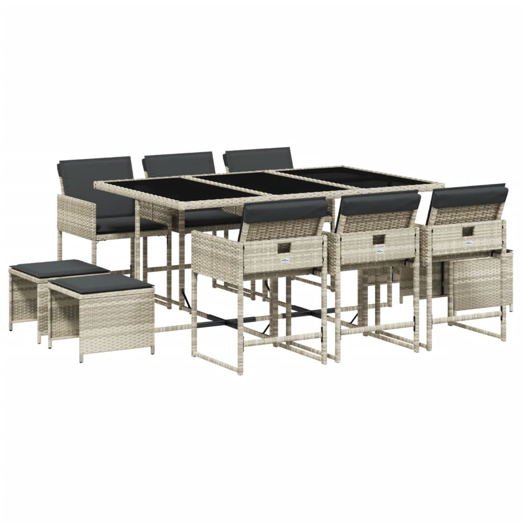 Set Pranzo Giardino 11pz con Cuscini Grigio Chiaro Polyrattancod mxl 114572