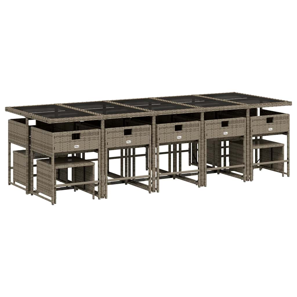 Set da Pranzo da Giardino 15 pz con Cuscini Grigio Polyrattan