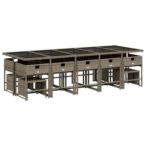 Set da Pranzo da Giardino 15 pz con Cuscini Grigio Polyrattan