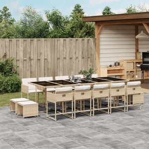 Set da Pranzo da Giardino 15 pz con Cuscini Beige in Polyrattan 3211354
