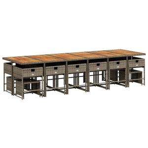 Set da Pranzo da Giardino 17pz con Cuscini Grigio in Polyrattan