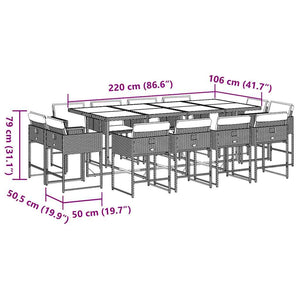 Set da Pranzo da Giardino 13pz con Cuscini Grigio in Polyrattan 3211403