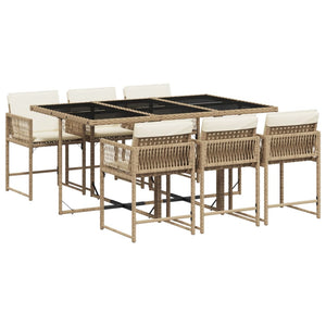 Set da Pranzo da Giardino 7 pz con Cuscini Beige in Polyrattan 3211450