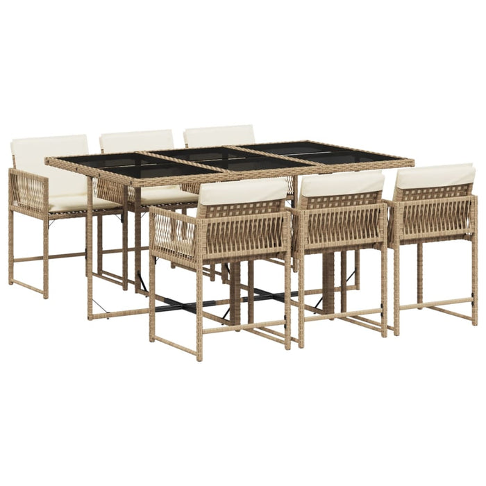 Set da Pranzo da Giardino 7 pz con Cuscini Beige in Polyrattan 3211450