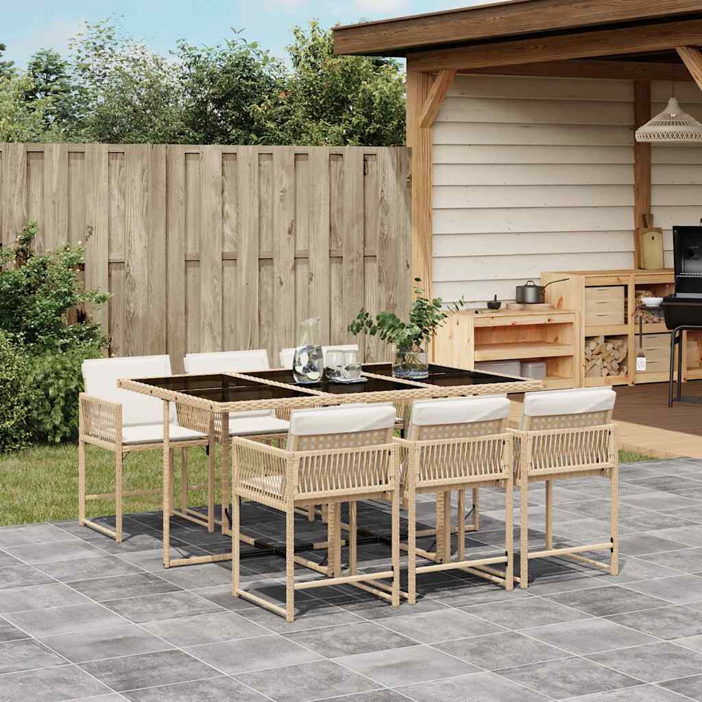 Set da Pranzo da Giardino 7 pz con Cuscini Beige in Polyrattan 3211450