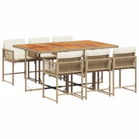 Set da Pranzo da Giardino 7 pz con Cuscini Beige in Polyrattan 3211456