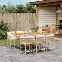 Set da Pranzo da Giardino 7 pz con Cuscini Beige in Polyrattan 3211456