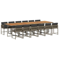 Set da Pranzo da Giardino 13pz con Cuscini Grigio in Polyrattan 3211490