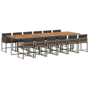 Set da Pranzo da Giardino 13pz con Cuscini Grigio in Polyrattan 3211490