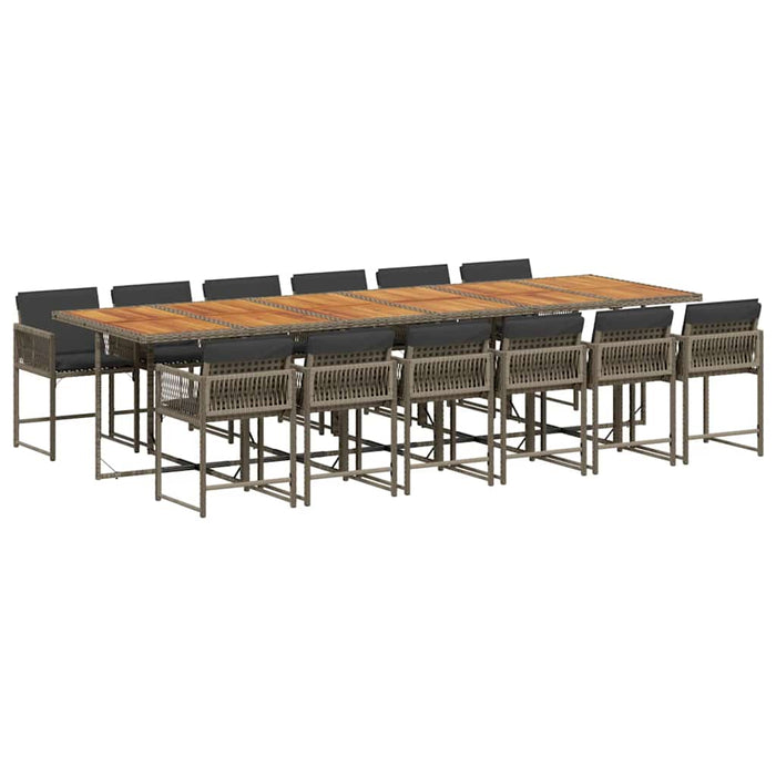 Set da Pranzo da Giardino 13pz con Cuscini Grigio in Polyrattan 3211490