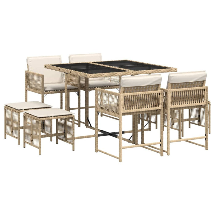 Set da Pranzo da Giardino 9 pz con Cuscini Beige in Polyrattan 3211498