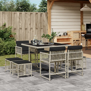 Set Pranzo da Giardino 9pz con Cuscini Grigio Chiaro Polyrattan 3211499
