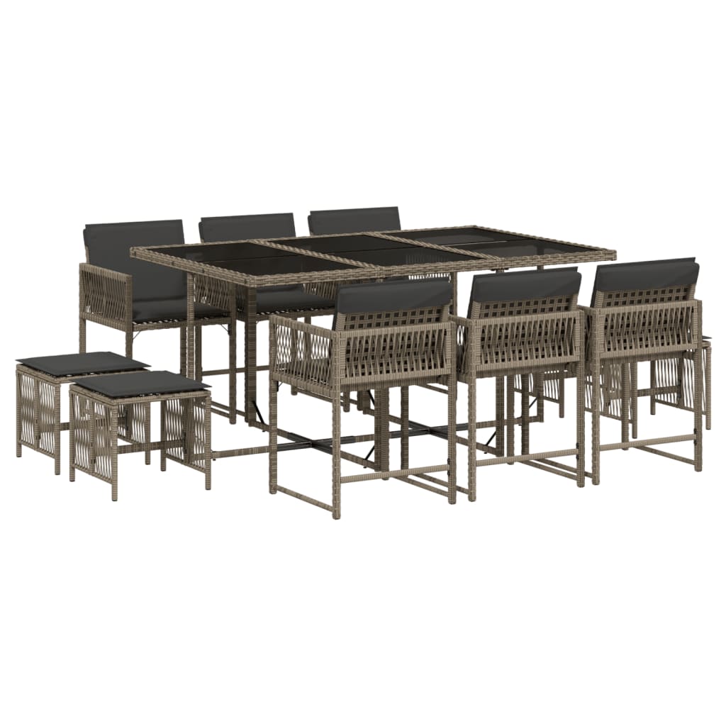Set da Pranzo da Giardino 11pz con Cuscini in Polyrattan Grigio 3211508