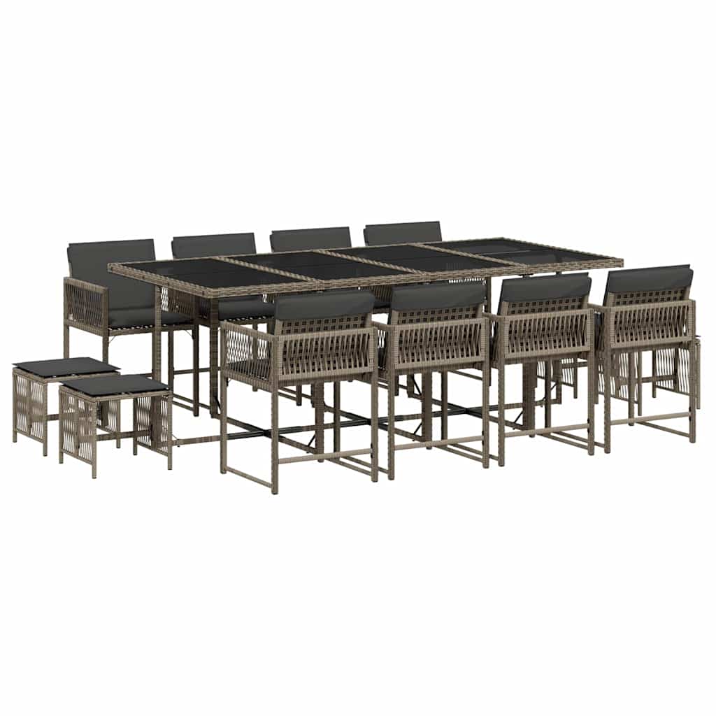 Set da Pranzo da Giardino 13pz con Cuscini Grigio in Polyrattan 3211520