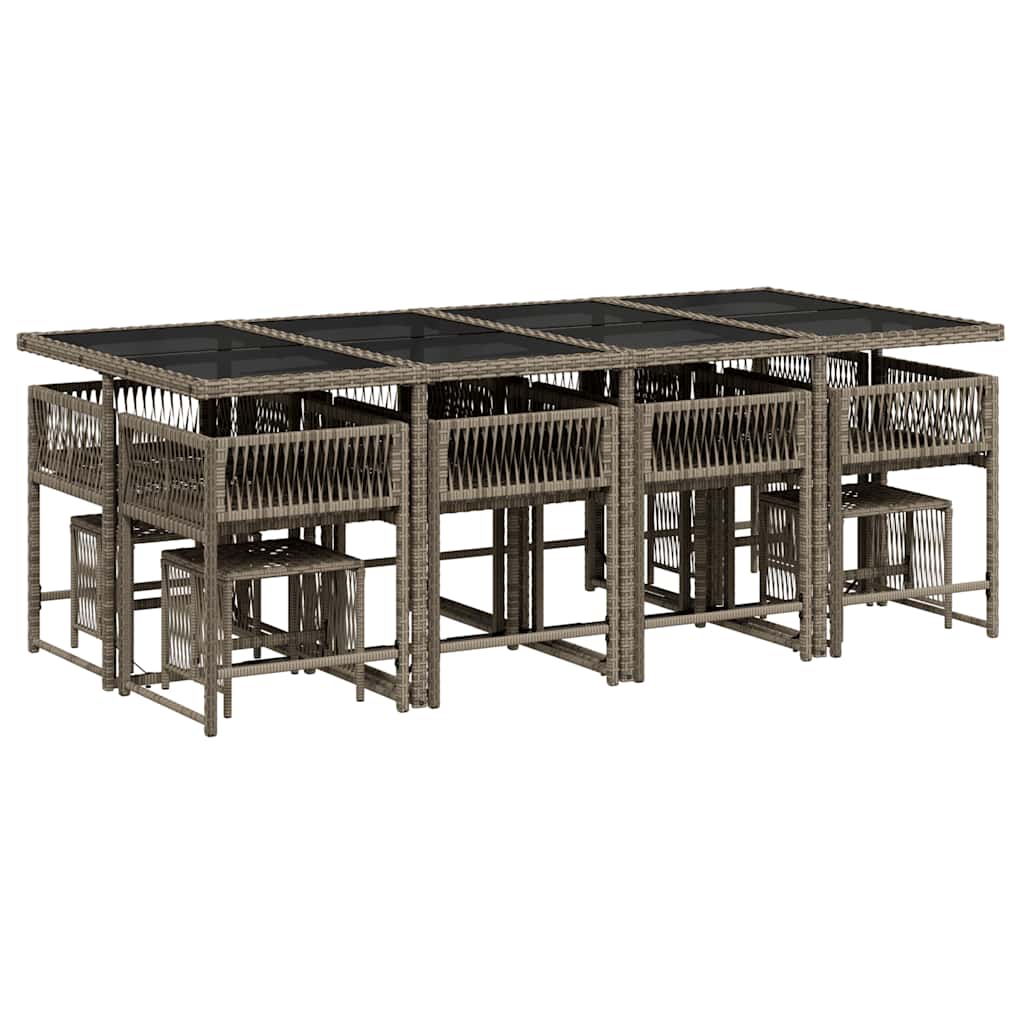 Set da Pranzo da Giardino 13pz con Cuscini Grigio in Polyrattan 3211520