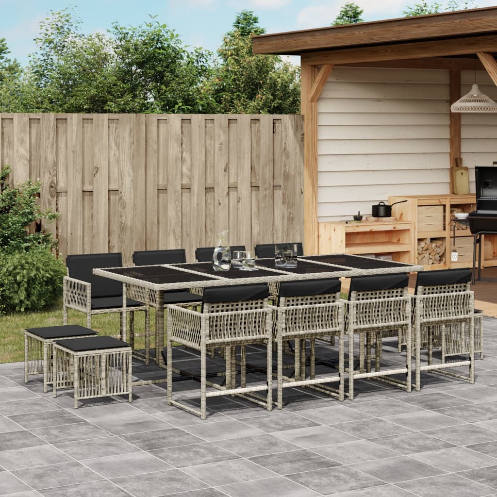 Set da Pranzo da Giardino 13pz con Cuscini Grigio in Polyrattan 3211523