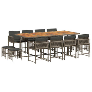 Set da Pranzo da Giardino 13pz con Cuscini Grigio in Polyrattan 3211526