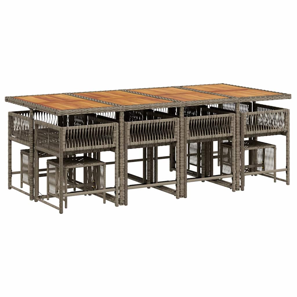 Set da Pranzo da Giardino 13pz con Cuscini Grigio in Polyrattan 3211526