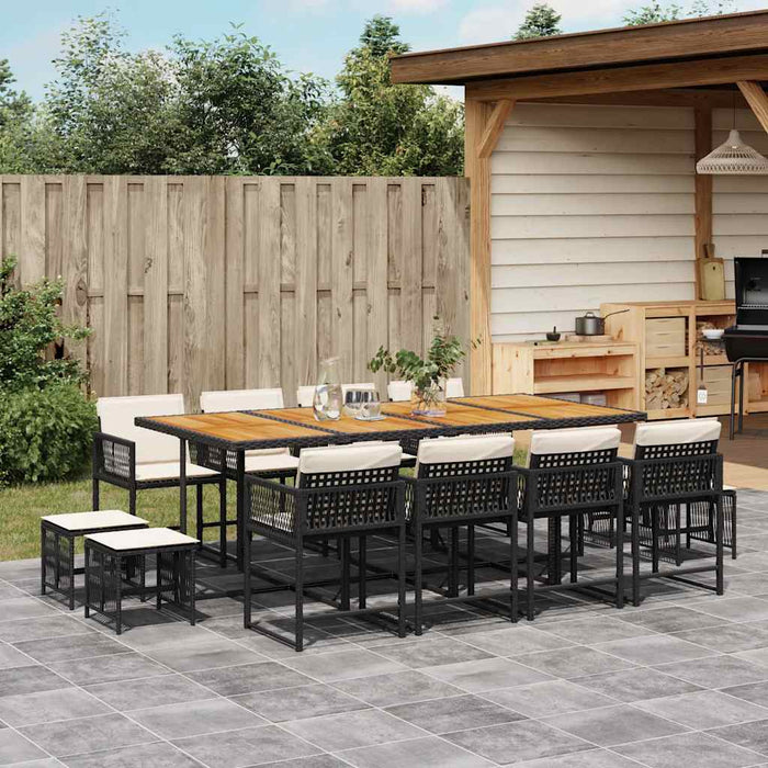 Set da Pranzo da Giardino 13pz con Cuscini Nero in Polyrattan 3211527